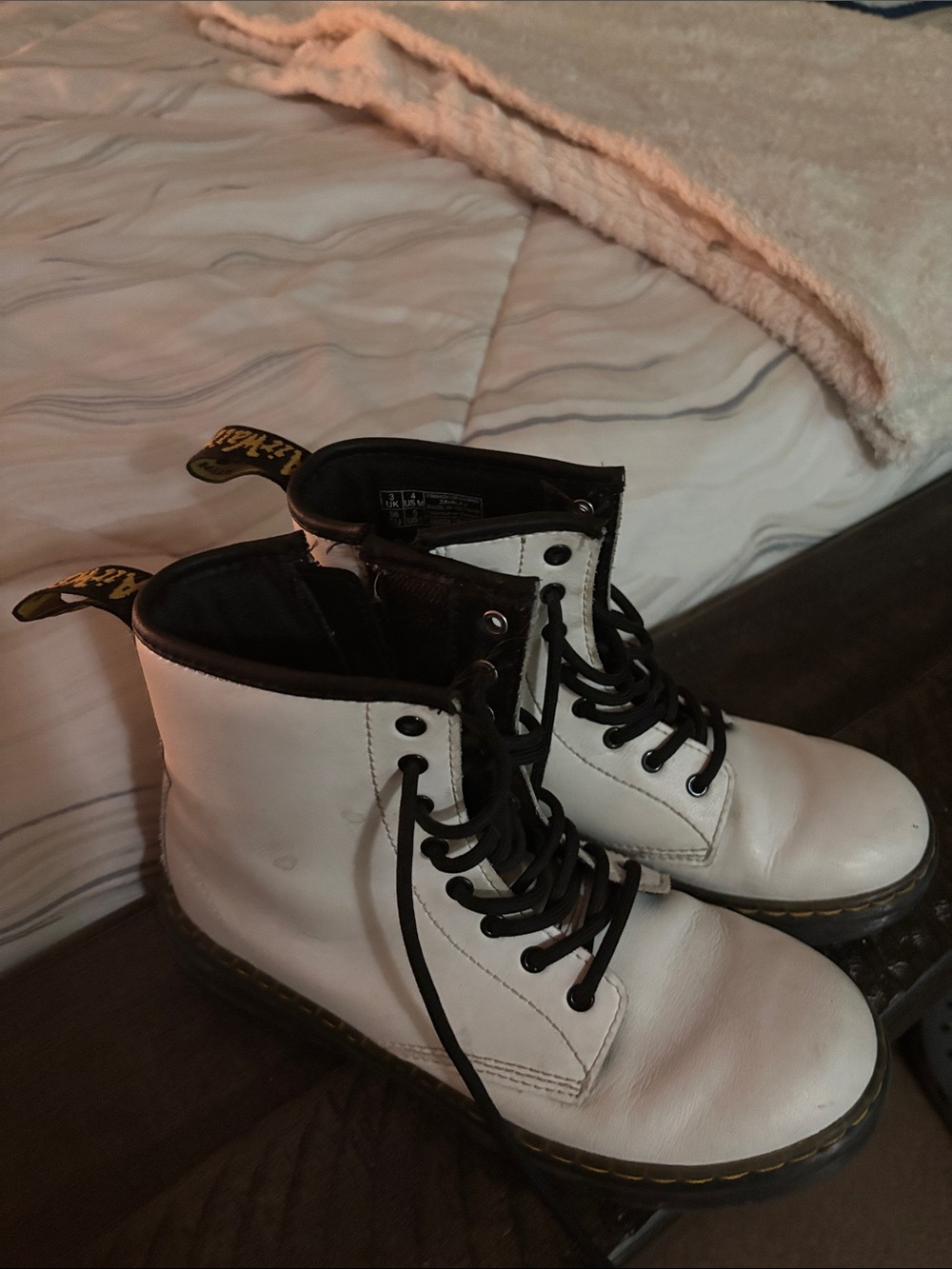 Dr. Martens Kids White and Black Lace-Up Combat Boots